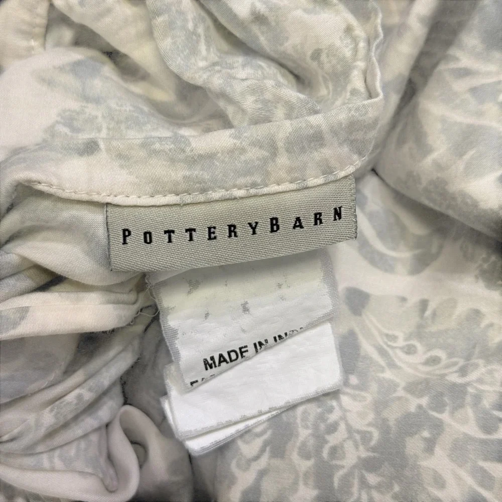 Pottery Barn Samantha‎ Damask Sateen Duvet Cover Blue White Cotton Full Queen